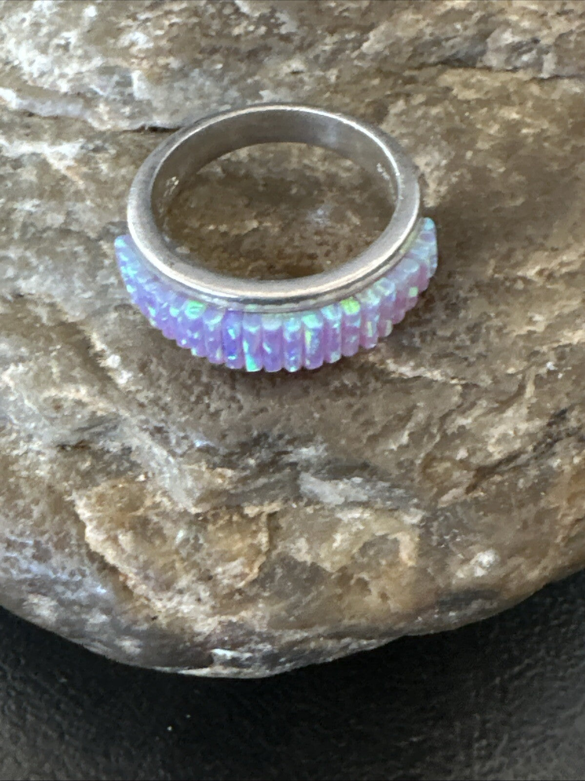 Pink Opal Navajo Sterling Silver Band Inlay Ring Size 6 18783