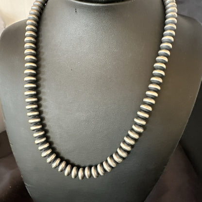 Sterling Silver Beads 8mm Rondelle Flat Sterling Silver Beads Necklace 18” 18831