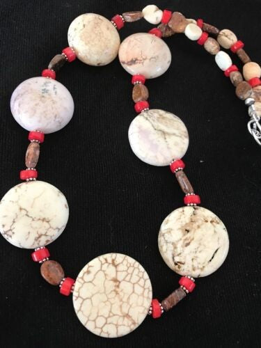 Native American Chunky Sterling Necklace Faceted Jasper Turquoise 21" 1139