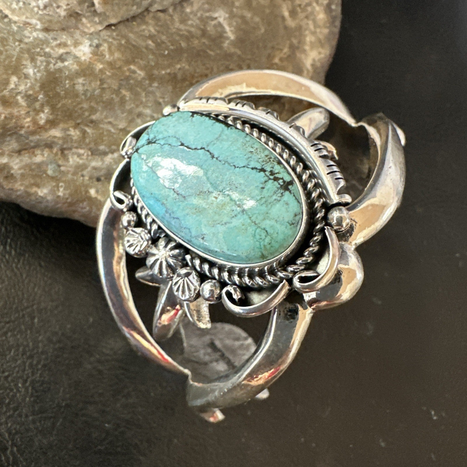 Yazzie Kingman Turquoise Navajo Sterling Silver Tufa Cast Cuff Bracelet 19690