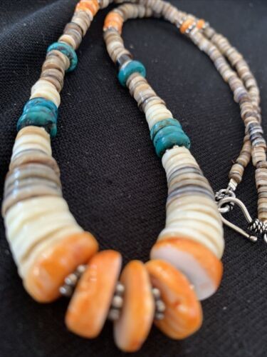 Navajo MultiColor Shell Necklace Sterling Silver Graduated 20" 927