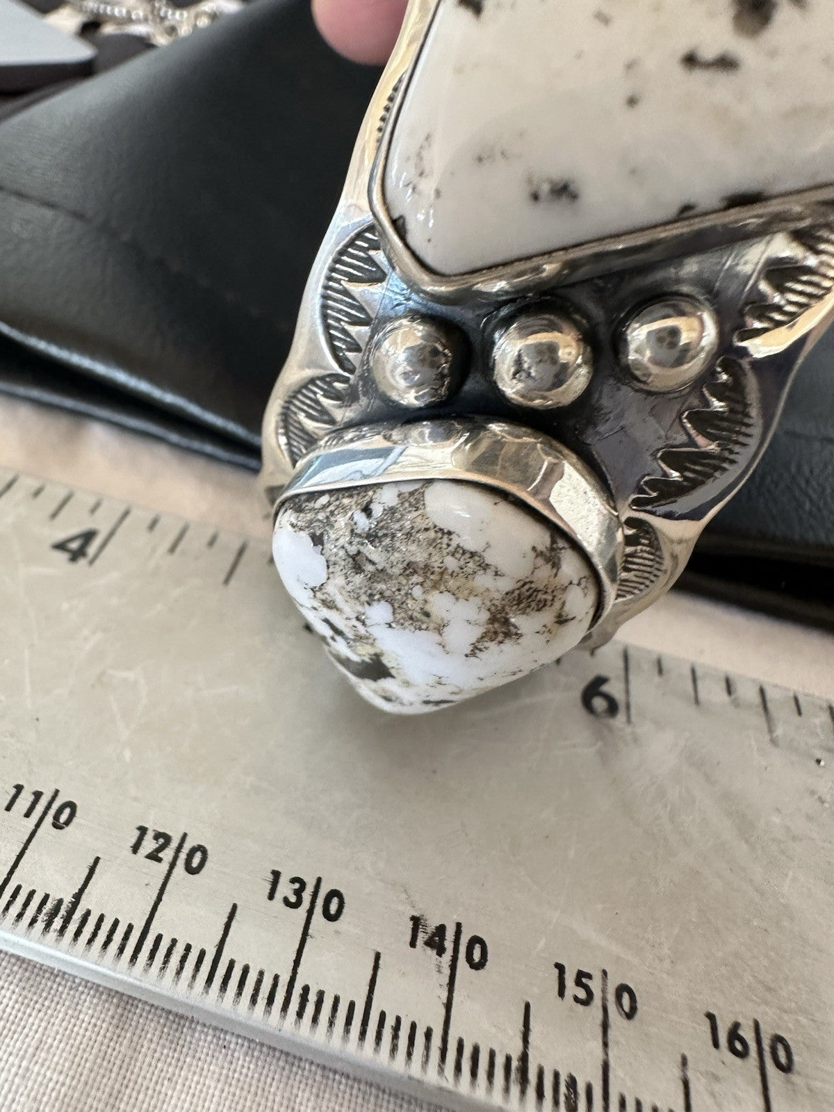 Mens White Buffalo Turquoise Navajo Sterling Silver Cuff Bracelet 7.75" 19427