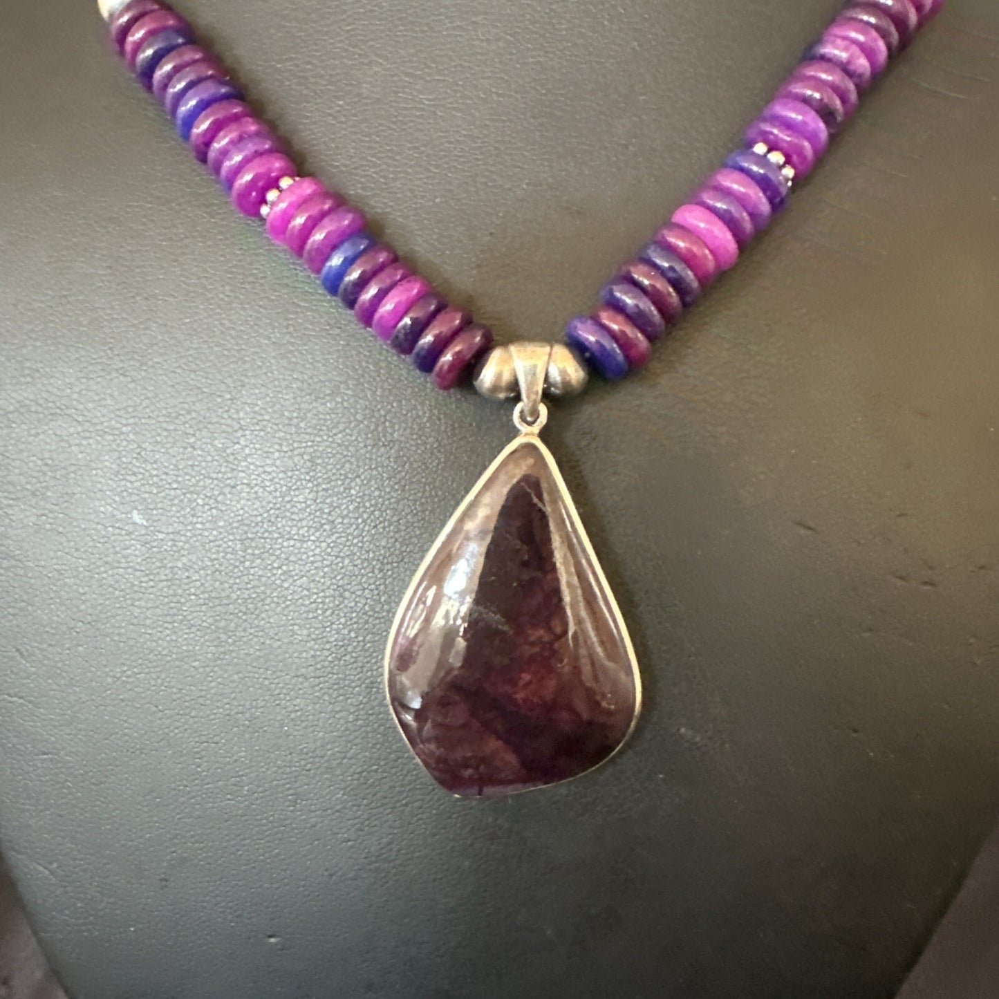 Purple Stone Pendant Navajo Pearls Sterling Silver Necklace 23" 17936