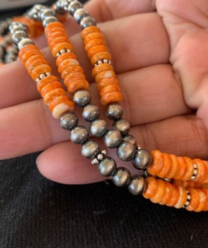 Native American Spiny Oyster 3 Strand Navajo Pearls Necklace 4711