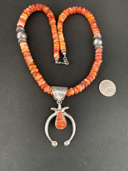 Spiny Oyster Naja Pendant Navajo Sterling Silver Necklace 00236