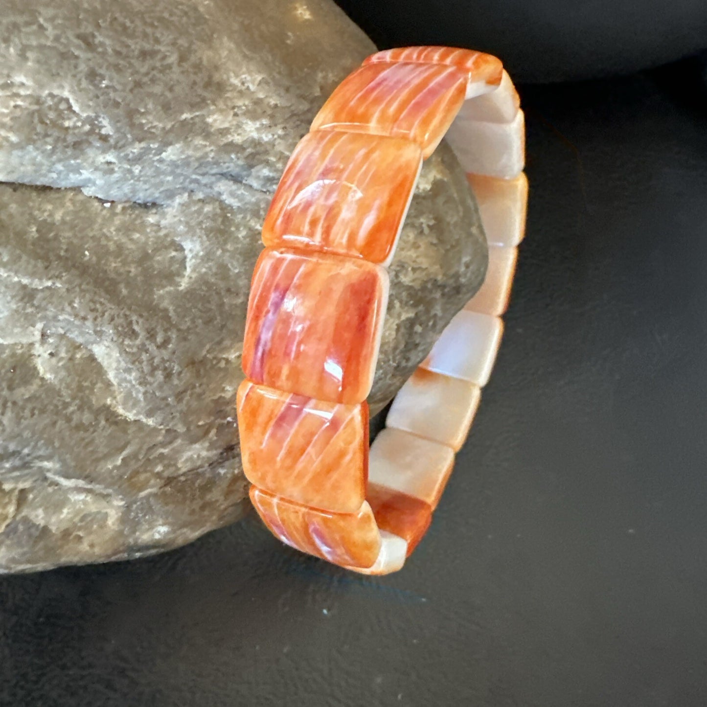 Mens Womens Orange Spiny Oyster Sterling Silver Stretch Bracelet 7" 18860