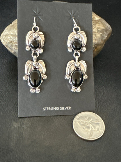 Black Onyx Navajo Sterling Silver Dangle Earrings 1.5" 18285