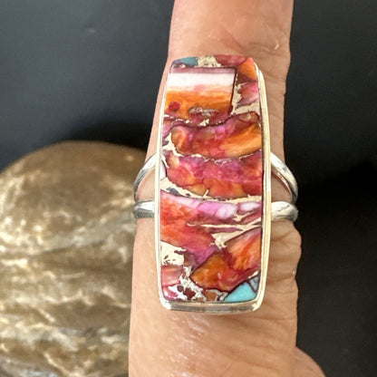 Blue Turquoise Purple Spiny Oyster Navajo Sterling Silver Ring Size 8 18218