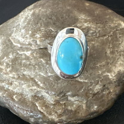 Southwestern Sterling Silver Blue Kingman Turquoise Ring Size 7 18509
