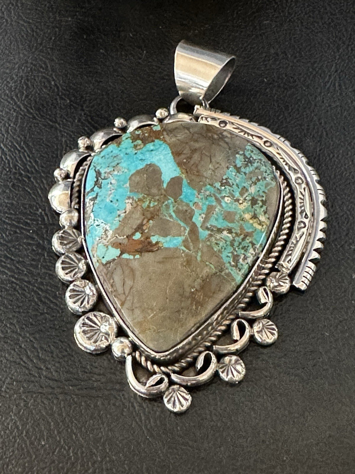 XXL Men Women Blue Turquoise Sterling Silver Pendant Navajo 19529