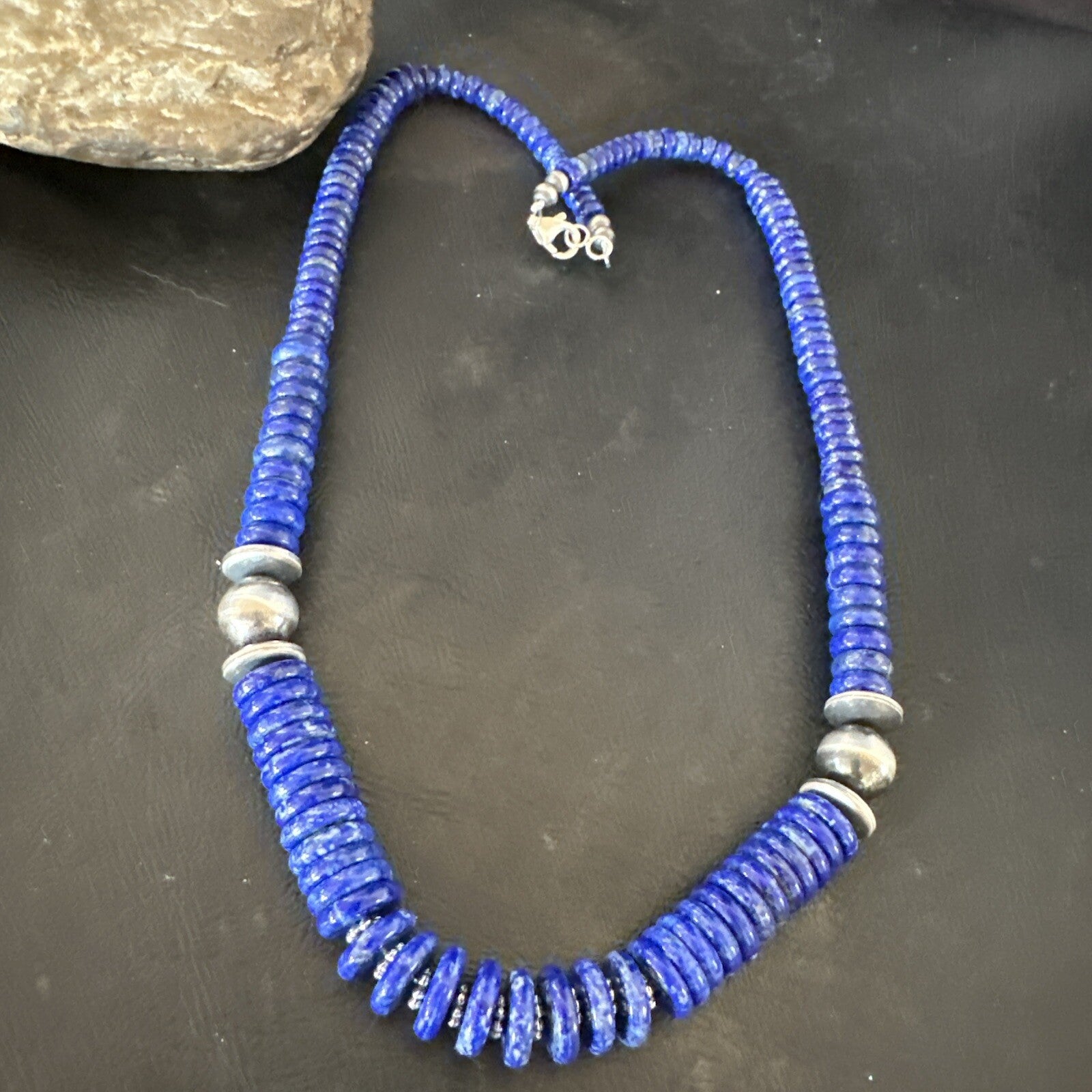 Mens Womens Blue Lapis Lazuli 6-12mm Navajo Sterling Silver 21" Necklace 17885