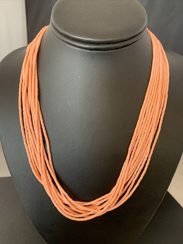 Bench Coral Stabilized Bead 10 Strands Navajo Necklace | Sterling Silver | Authentic Native American Handmade | 02210