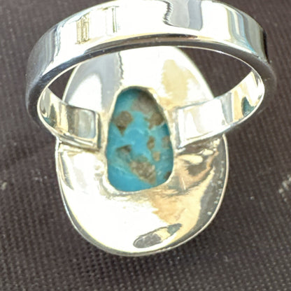 Southwestern Sterling Silver Blue Kingman Turquoise Ring Size 8 18520