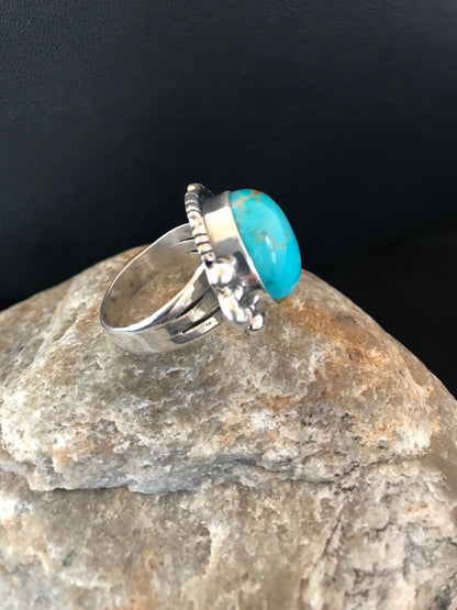 Blue Mountain Pilot Turquoise Navajo Sterling Silver Ring Size 9 8242