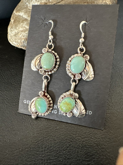 Navajo Green Royston Turquoise Sterling Silver Dangle Earrings 18804