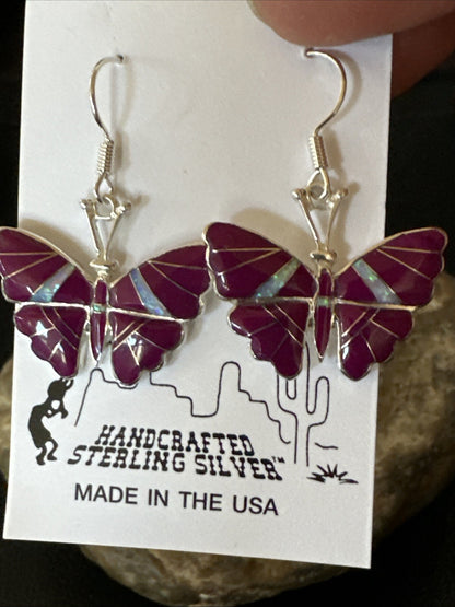 Butterfly Purple Stone Sugilite Opal Inlay Sterling Silver Dangle Earrings 18556