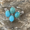 Blue Turquoise Navajo Cluster Ring Size 6.5 | Sterling Silver | Authentic Native American Handmade | 11448