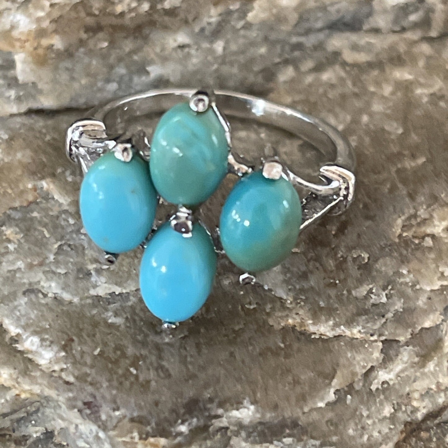 Blue Turquoise Navajo Sterling Silver Cluster Ring Size 6.5 11448