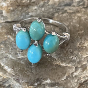 Blue Turquoise Navajo Cluster Ring Size 6.5 | Sterling Silver | Authentic Native American Handmade | 11448