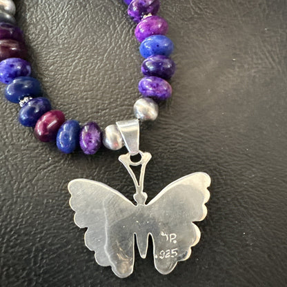 Butterfly Purple Stone Opal Pendant Navajo Sterling Silver Necklace 18732