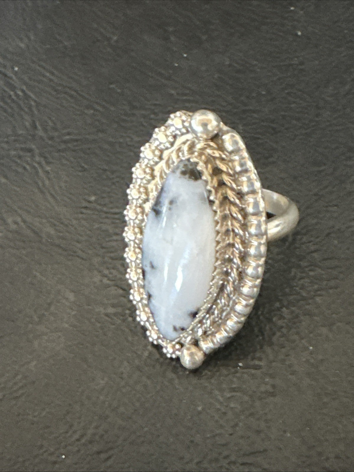 Black White Buffalo Turquoise Navajo Sterling Silver Ring Size 6.5 19804