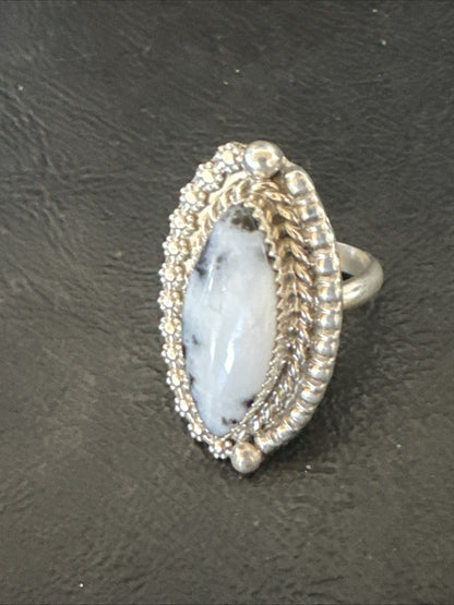 Black White Buffalo Turquoise Navajo Sterling Silver Ring Size 6.5 19804