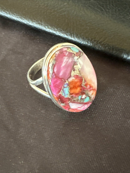 Blue Turquoise Purple Spiny Oyster Navajo Sterling Silver Ring Size 10 18203
