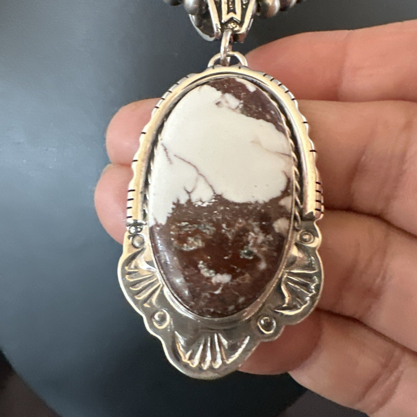 Wild Horse Turquoise Pendant Sterling Silver Beads Necklace 18023