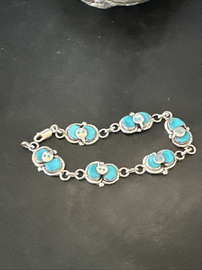ZUNI Blue Kingman Turquoise Sterling Silver Snake Bracelet 18687
