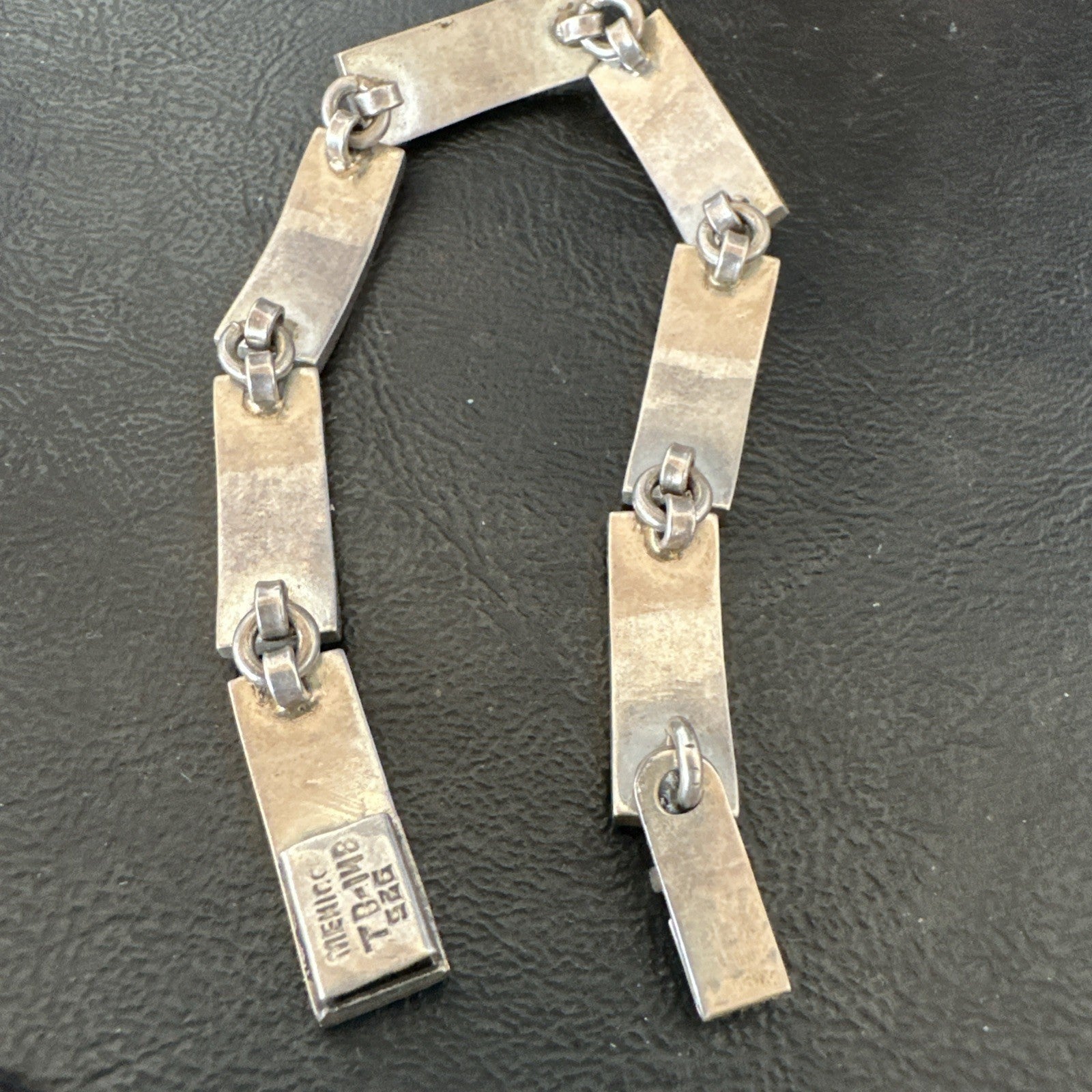 Taxco Turquoise Chip Inlay Sterling Silver Choker Old Pawn Bracelet 7” 19795