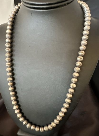 8mm Hand Stamped Bench Navajo Pearls Sterling Silver Bead Necklace 23" 18406