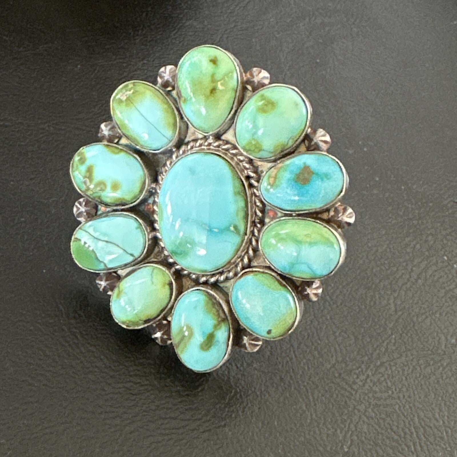 Sonoran Gold Green Turquoise Navajo Sterling Silver Cluster Ring Size 11 16033N