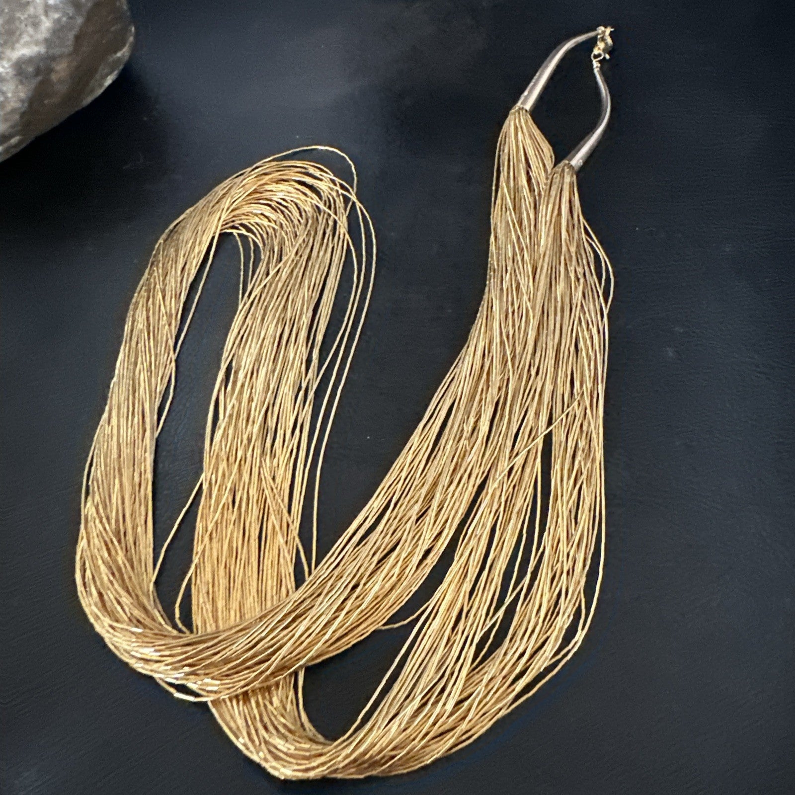 GoldFilled Heishi Tubes Bib 50 Strand 32” Liquid Sterling Silver Necklace 19757