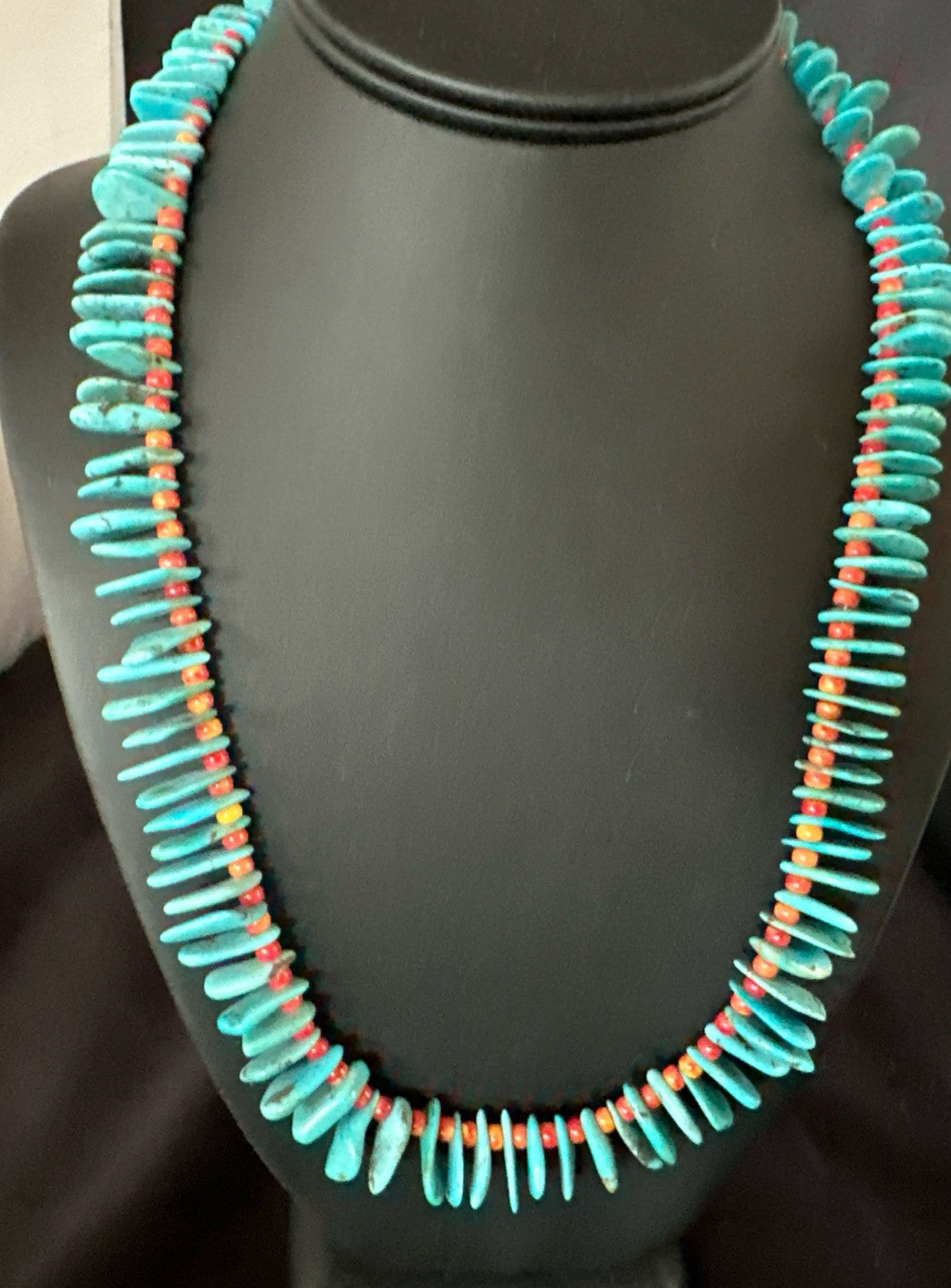 Blue Turquoise Red Spiny Oyster Navajo Pearls Sterling Silver Necklace 21" 19318