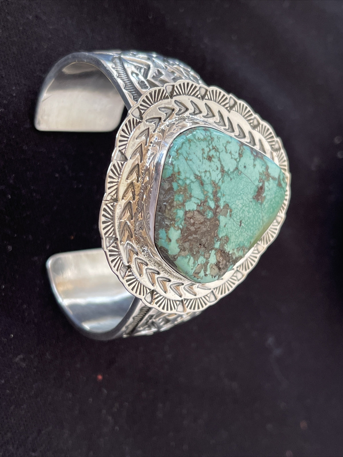 Mens Kingman Turquoise Navajo Sterling Silver Cuff Bracelet 01288
