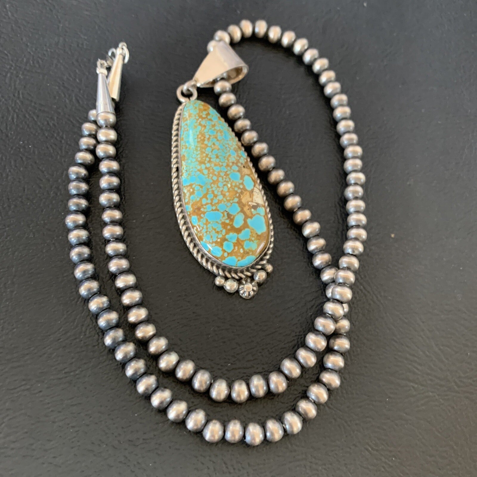 Mens Blue Turquoise #8 Pendant Navajo Pearls Sterling Silver Necklace 13262N