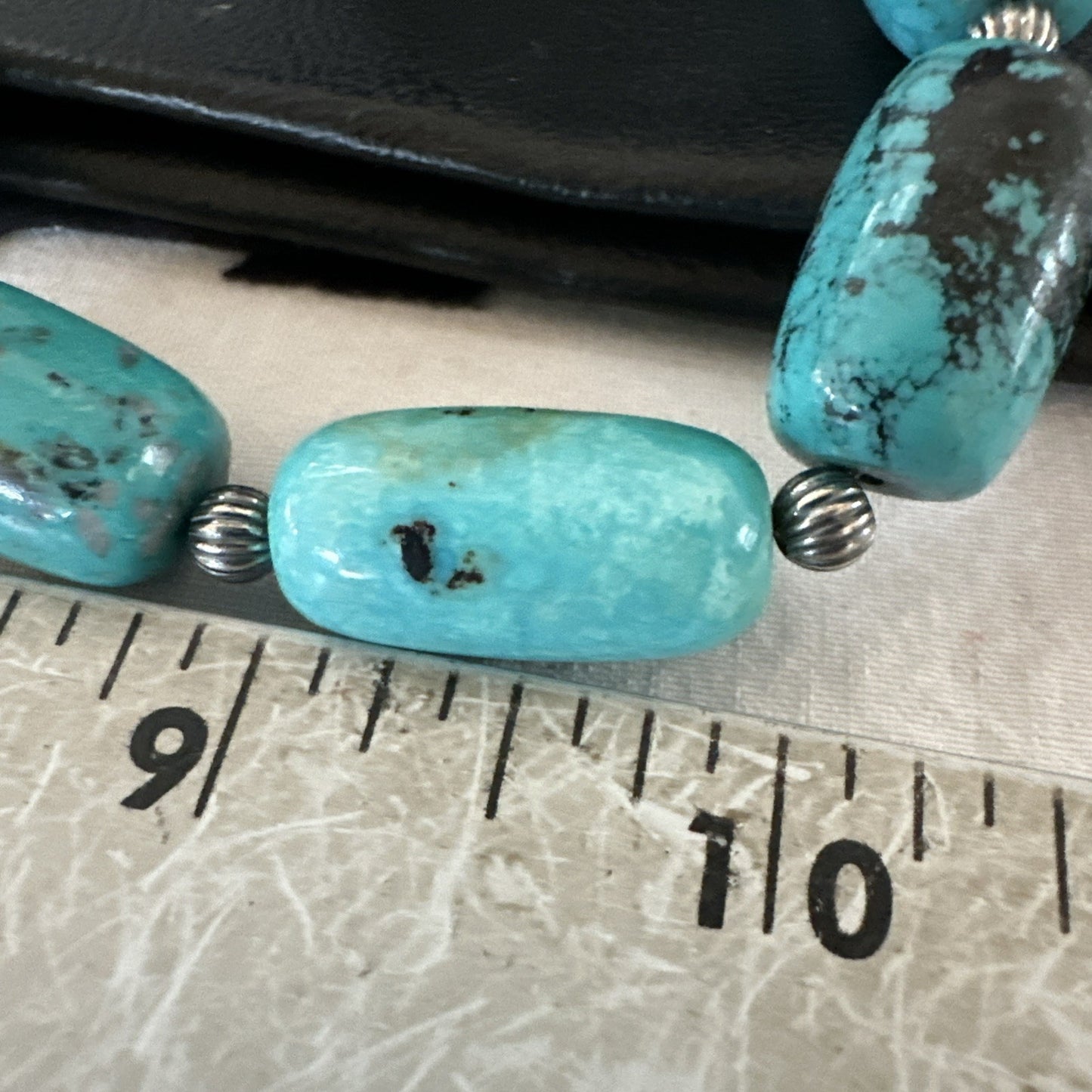 Mens Womens Blue Nugget Turquoise Navajo Sterling Silver Necklace 17.5” 19688