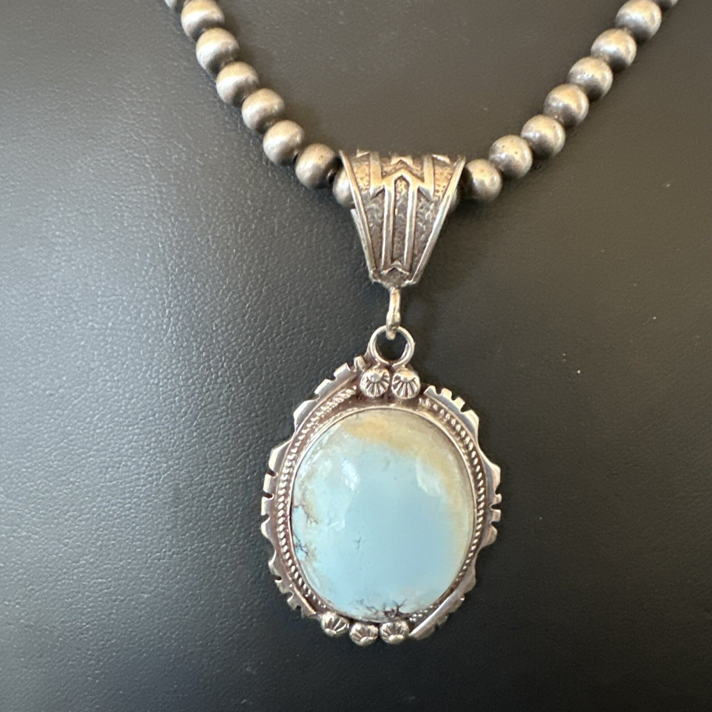 Mens Blue Dry Creek Turquoise Pendant Navajo Pearls Sterling Necklace 18681