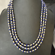 Blue Lapis Lazuli Tan Shell 3 Strand Navajo Necklace 21" | Sterling Silver | Authentic Native American Handmade | 19703
