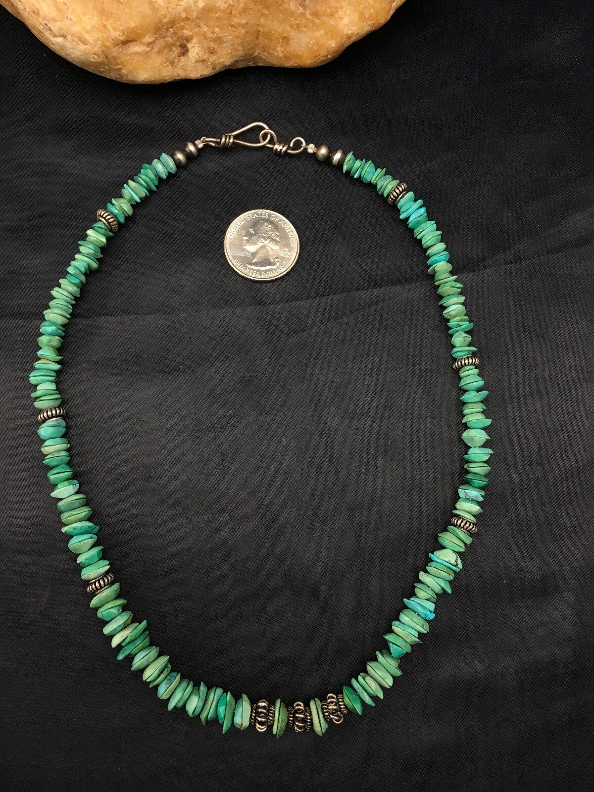 Turquoise Navajo Sterling Silver Vintage Necklace 17" 04344