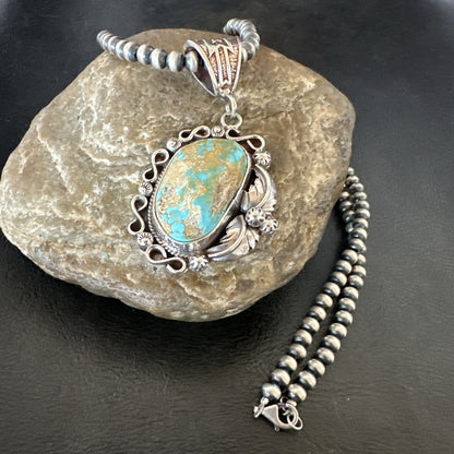 WoMens Navajo Pearls Sterling Silver Royston Turquoise Necklace Pendant 19362