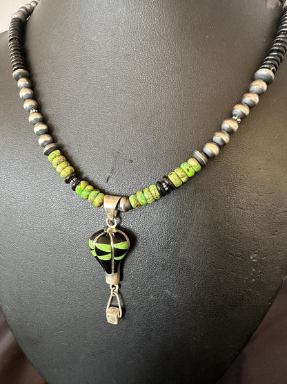 Balloon Green Turquoise Pendant Navajo Sterling Silver Necklace 22" 18342