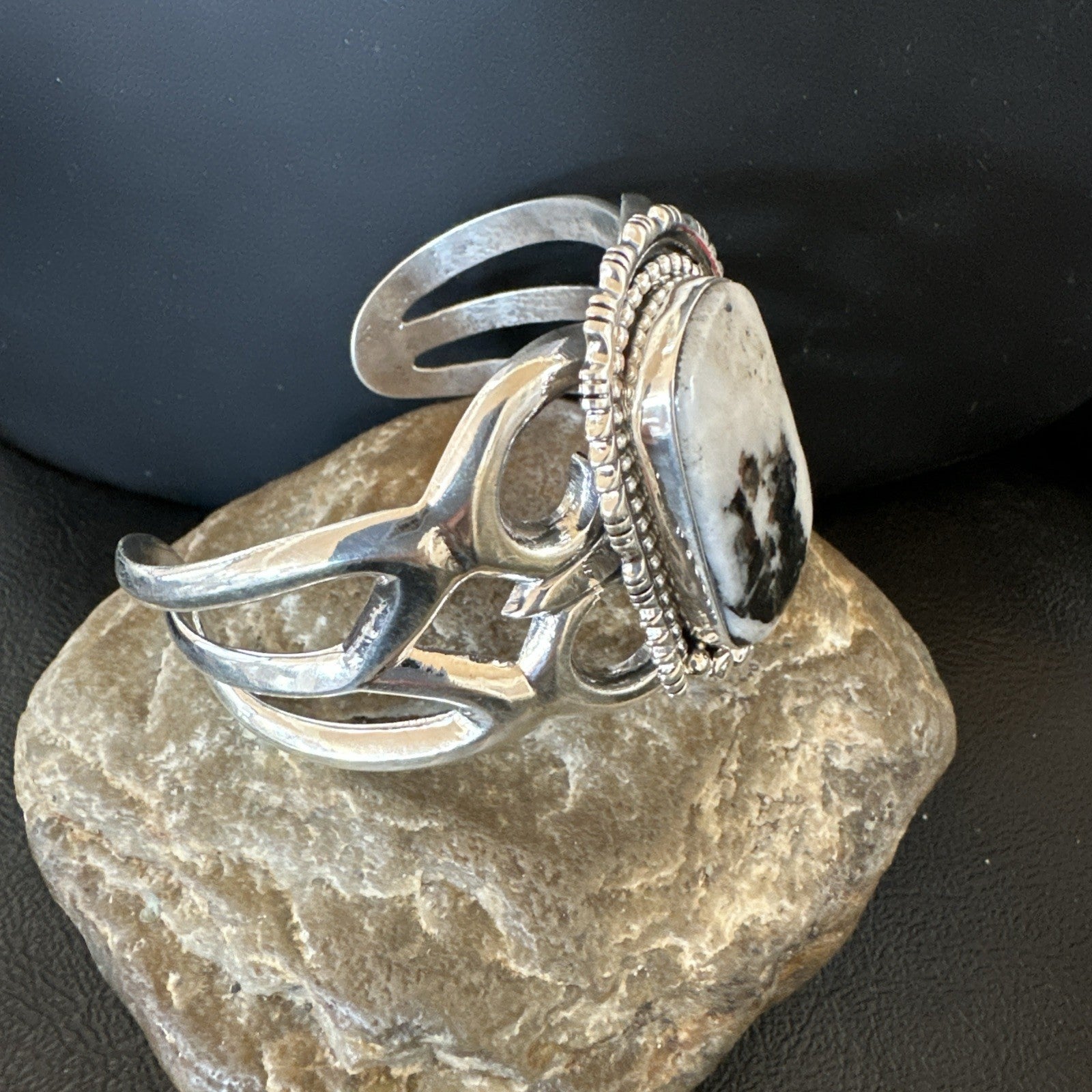 Tufa Cast Men White Buffalo Turquoise Navajo Sterling Silver Cuff Bracelet 19354