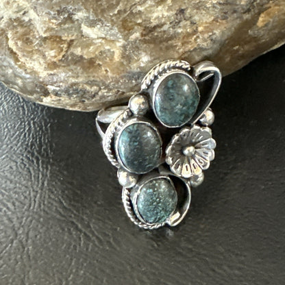 Yazzie Ring Blue Turquoise Navajo Sterling Silver Cluster Size 9.5 19241