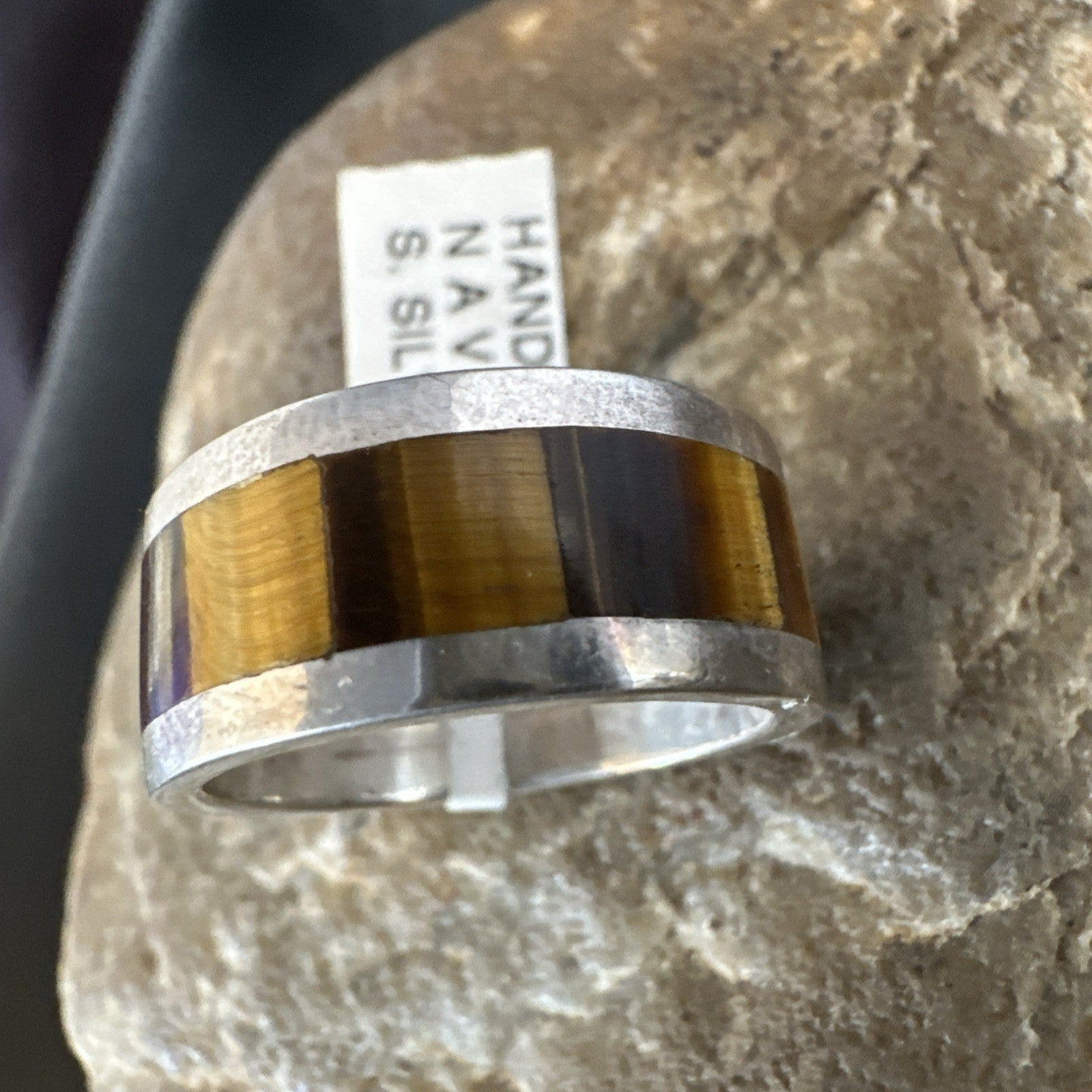 Infinity Mens Coffee Tigers Eye Navajo Sterling Silver Inlay Ring Size 10 19047