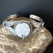 White Buffalo Turquoise Navajo Cuff Bracelet 7.25" | Sterling Silver | Authentic Native American Handmade | 19281