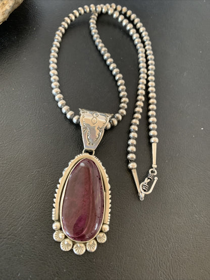 Purple Spiny Oyster Pendant Sterling Silver Navajo Pearls Necklace 17842