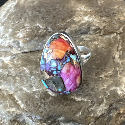 Blue Turquoise Spiny Oyster Southwestern Sterling Silver Ring Size 6 18471