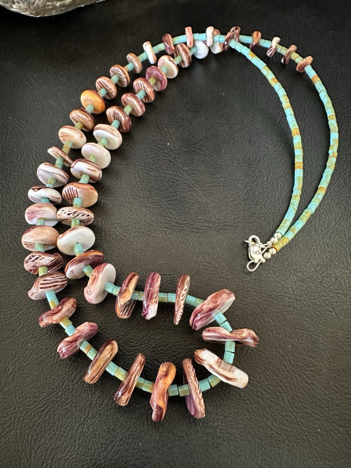 Purple Spiny Oyster Turquoise Navajo Pearls Sterling Silver Necklace 29” 19465