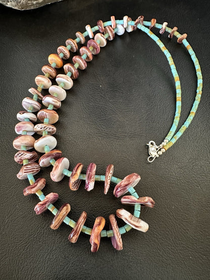 Purple Spiny Oyster Turquoise Navajo Pearls Sterling Silver Necklace 29” 19465